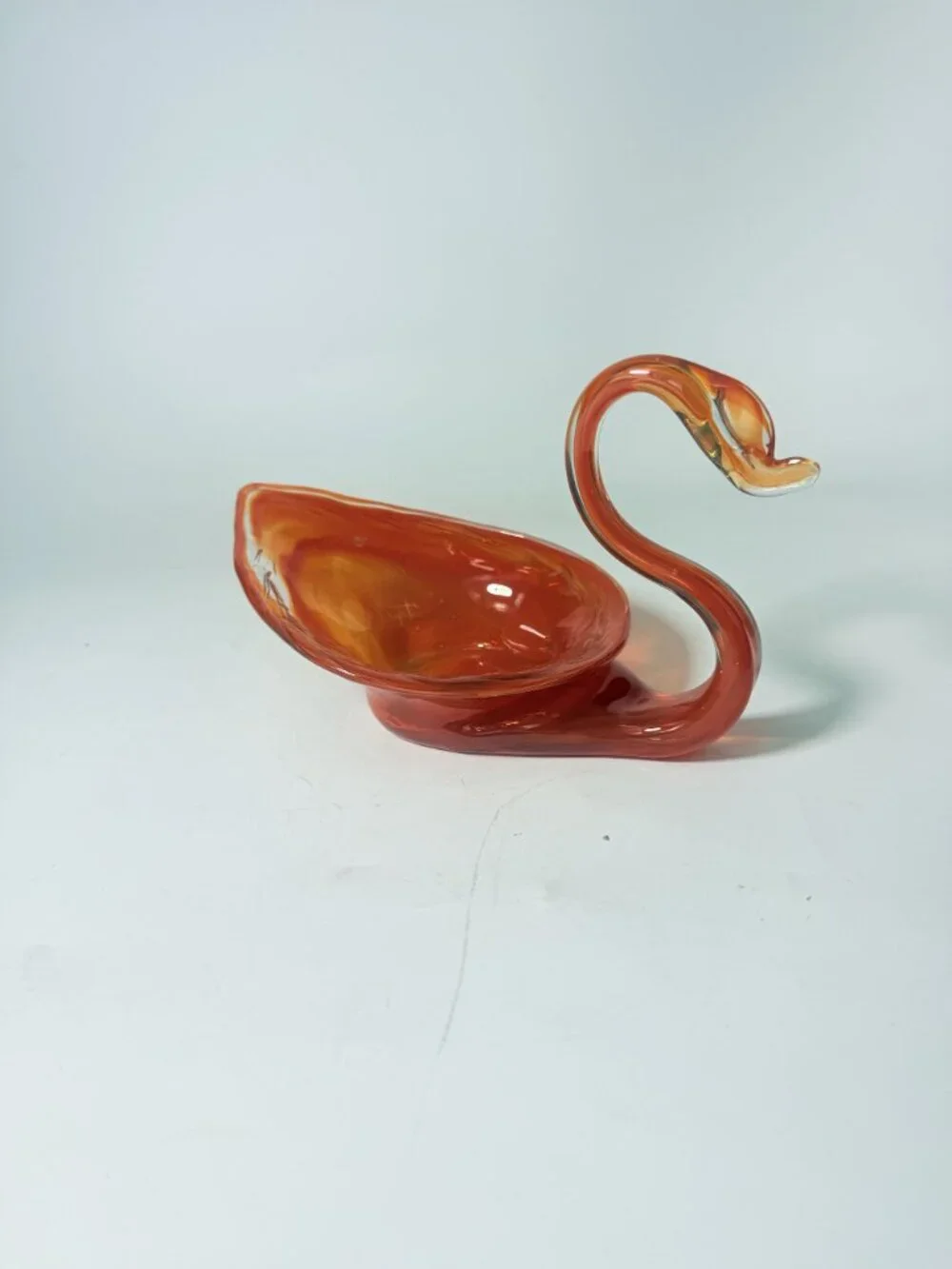 Vase Bowl Swan Vintage Sooner Glass Opalescent Orange Hand-Blown MCM Art Home De